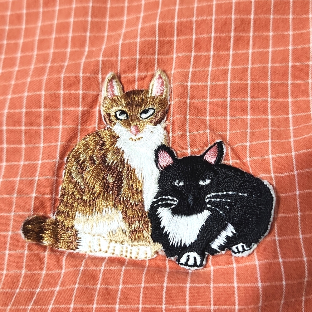 Vintage Bobbie Brooks Orange Gingham Cat Lady Button Up Shirt 26W/28W - Picture 6 of 16